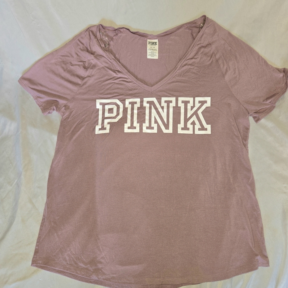 PINK Women's Victoria's Secret Rose Pink V-Neck Short Sleeve Tee Shirt
